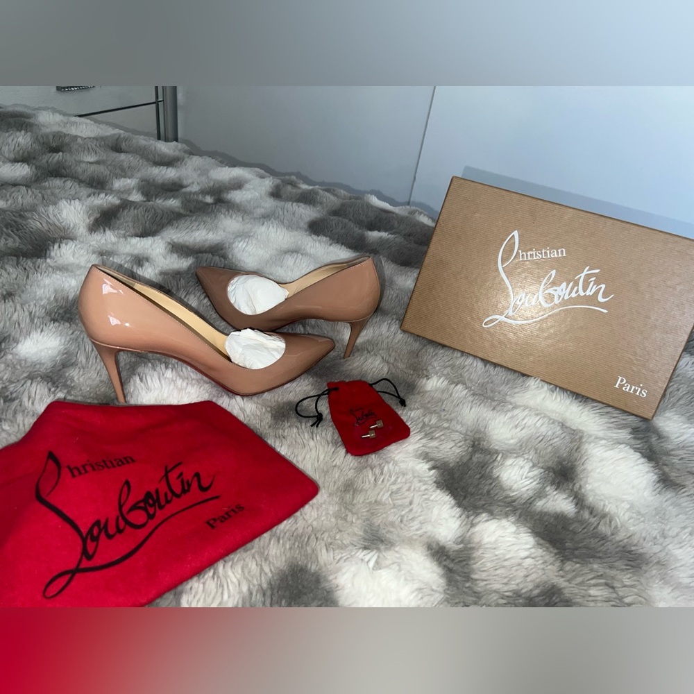 Christian Louboutin kate 85mm In Dusty Nude Tan pink patent EU 35